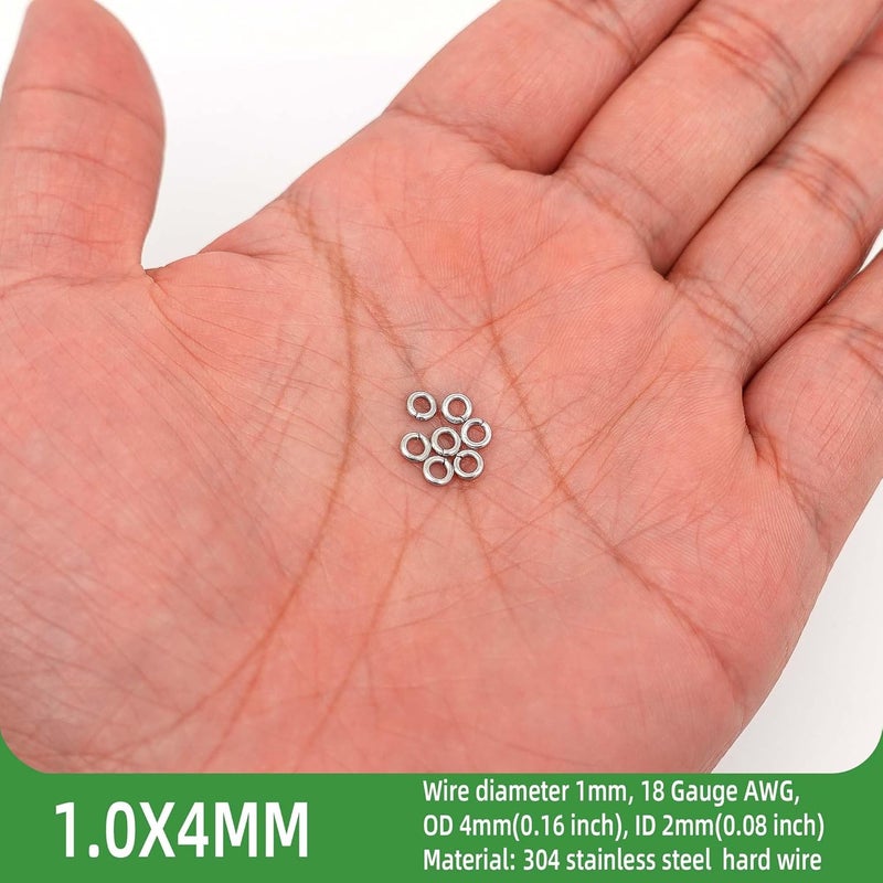 THREENEST 1000PCS 4mm 1mm Thickness 18 Gauge Stainless Steel Jump Rings, Unwelded Metal Round Craft Ring for Necklace Bracelet Keychain Chainmail Jewelry Making - Image 2